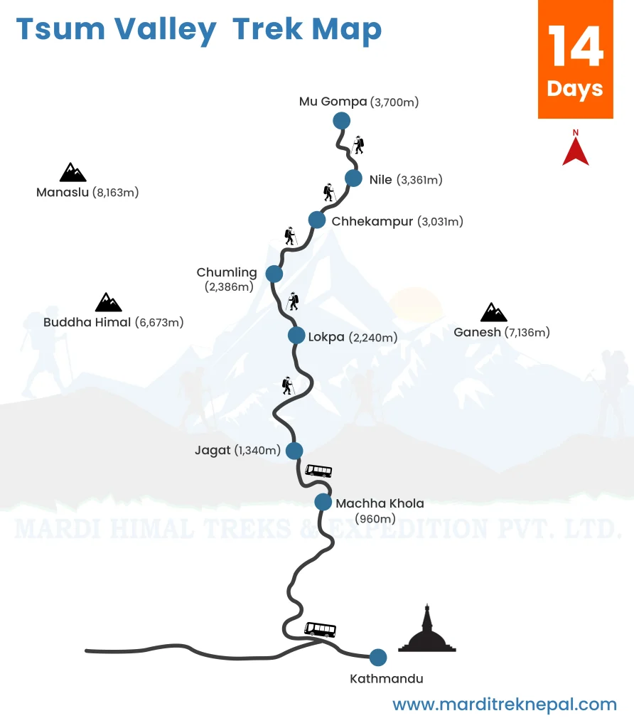 Tsum Valley trek map