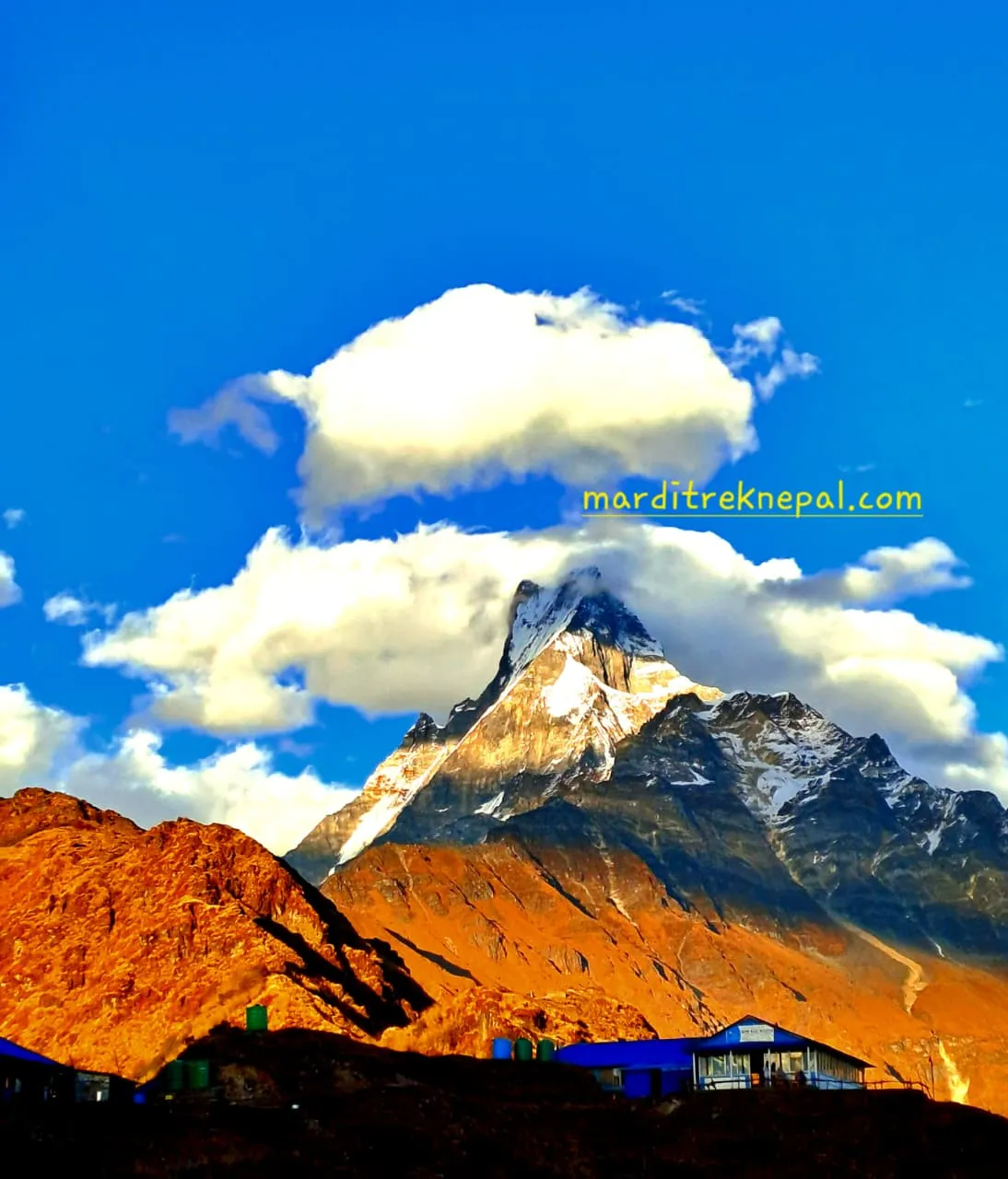 Mardi Peak and Mount Fishtail seen from Mardi High Camp during Mardi Himal Base Camp Trek