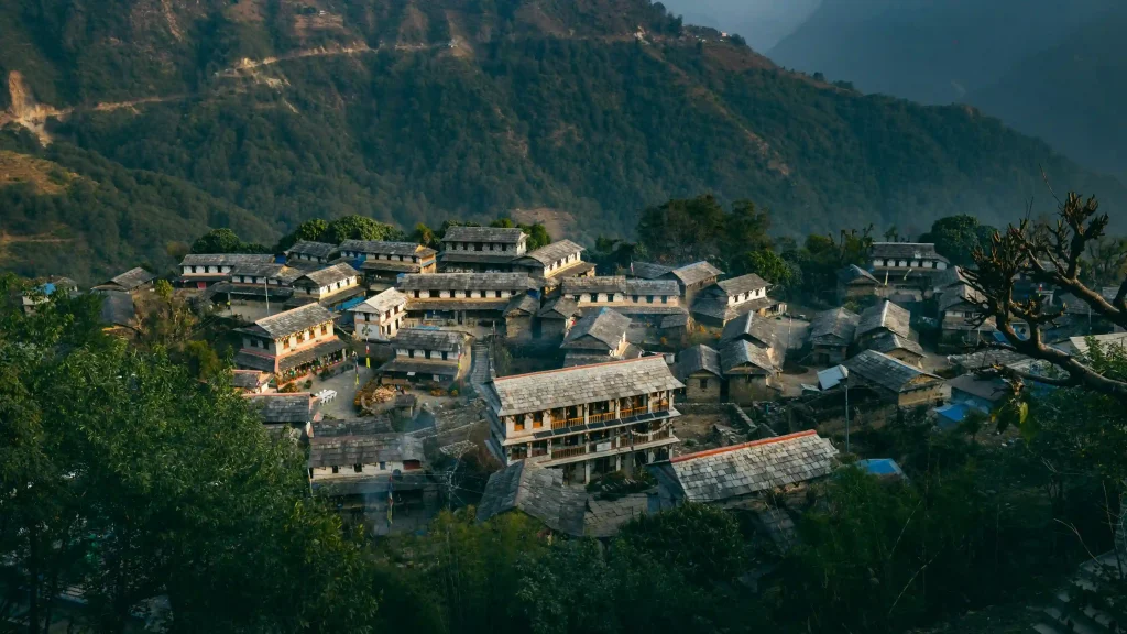 Aerial view of Ghandruk Village in Nepal which is also one of Mardi Himal Trek Route
