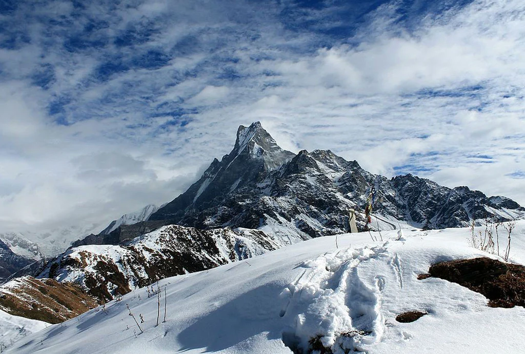 Beautiful view of mardi himal trek in december covered with snow